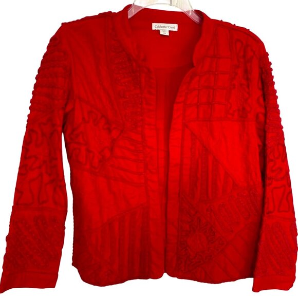 Coldwater Creek Womens Red Cotton Open Front Jacket Size M Petite Embroidered - Picture 1 of 10